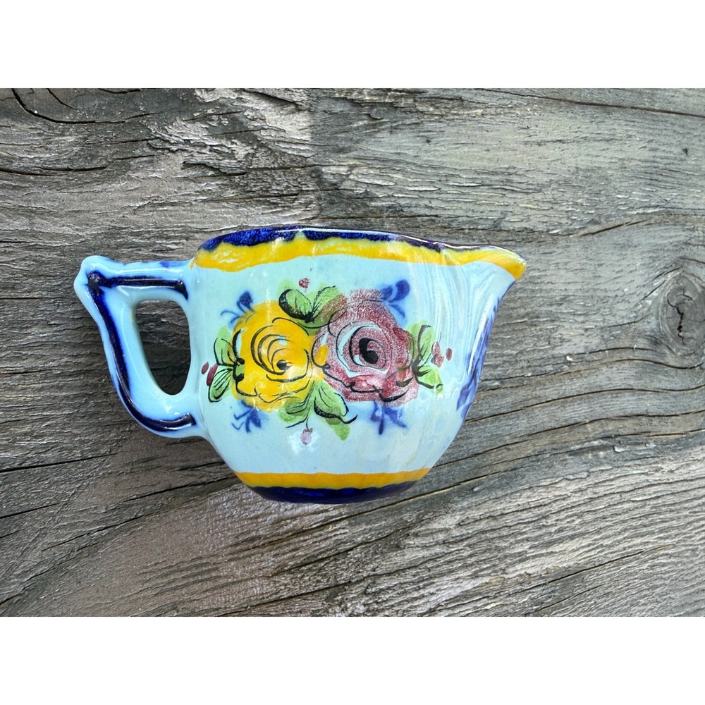 Vestal Alcobaca‎ Portugal Hand Painted Pottery Creamer Floral Blue Yellow 244